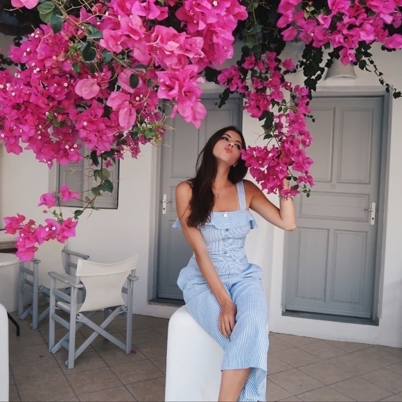 Zara blue white striped jumpsuit with ruffles size XS - Picture 11 of 16